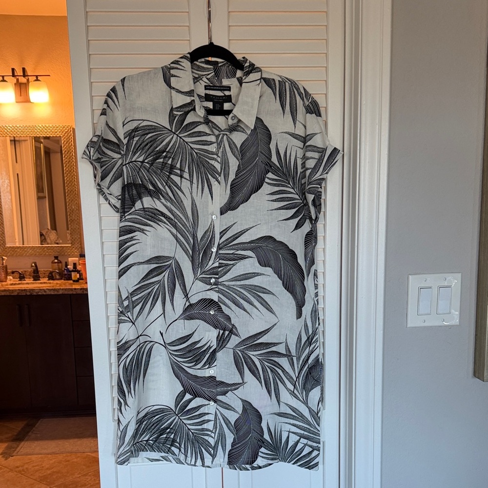 Black and White Leaf Print Shirt Dress